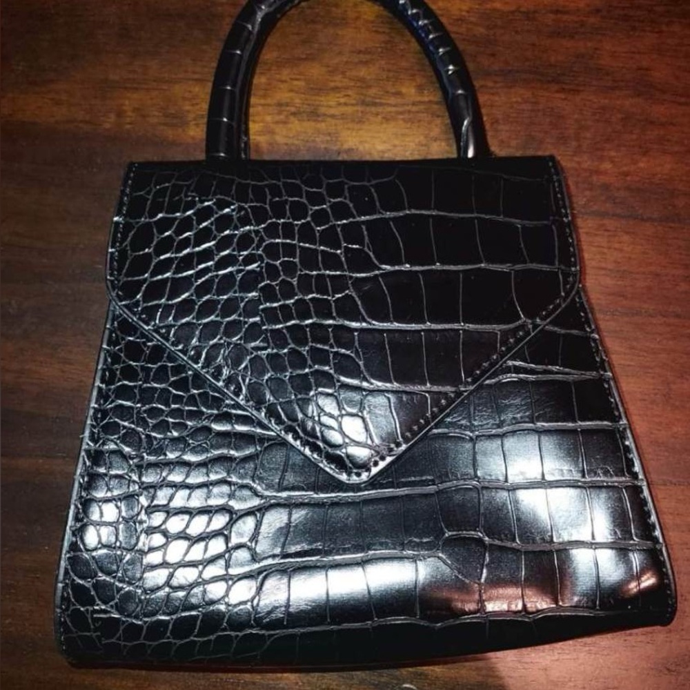 Black Crocodile Embossed Handbag